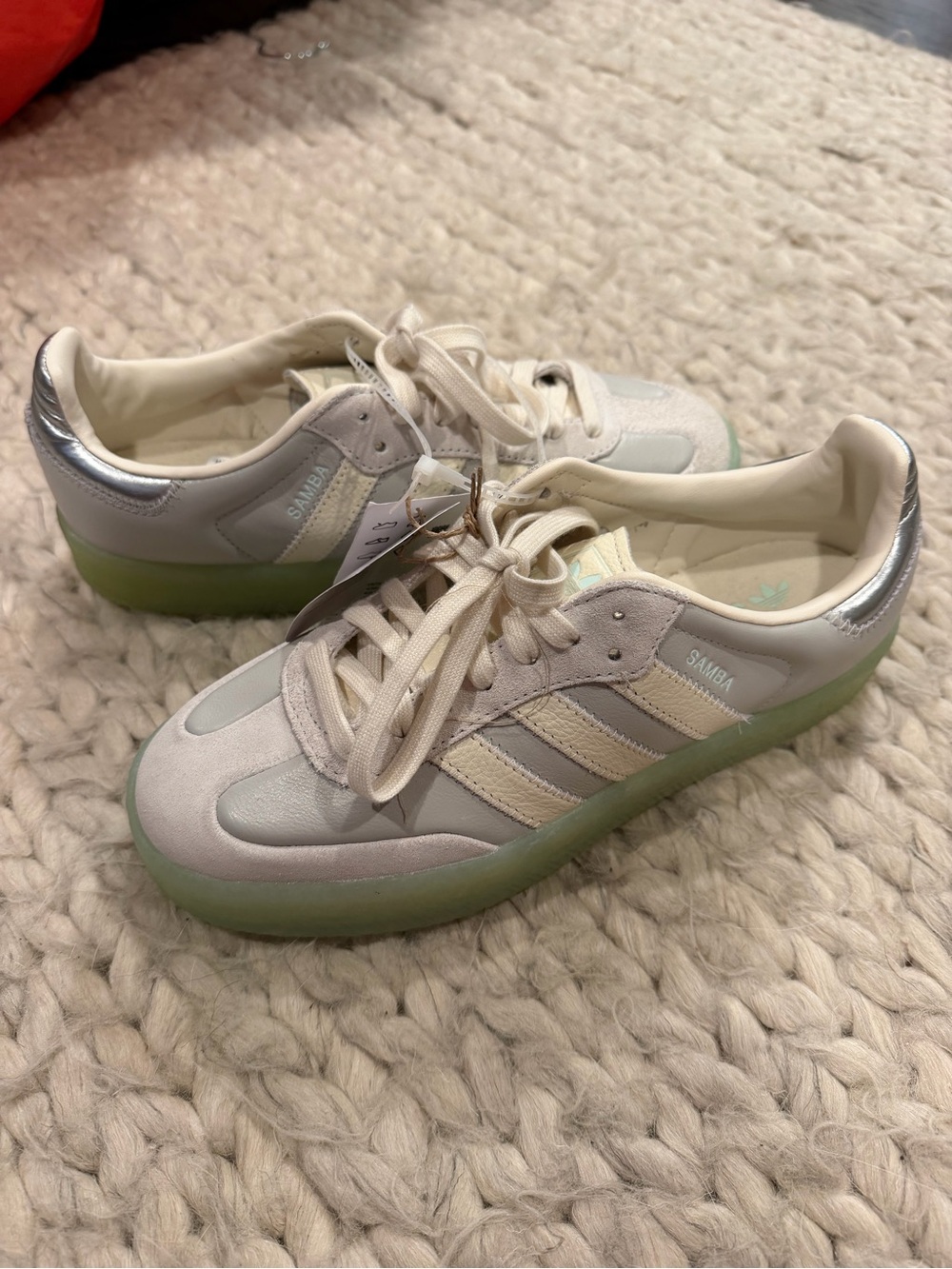 NWT adidas Sambae Platform Sneakers in grey with Pale Green Sole